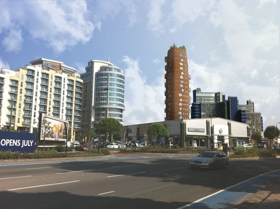 According to All Design, Heliport Heights will be the first time that an additional 15 levels are added to an existing four-story building using stilts in London