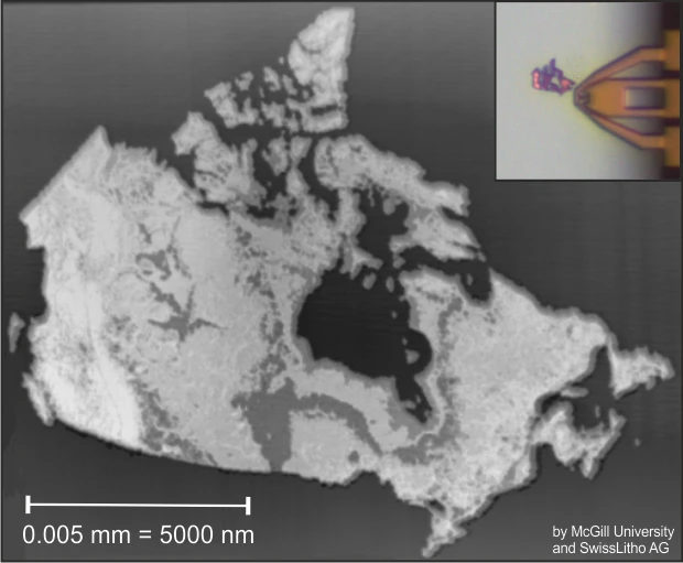 Comparison of a 30 micrometer or 0.030 millimeter map of Canada with the writing tool that created it