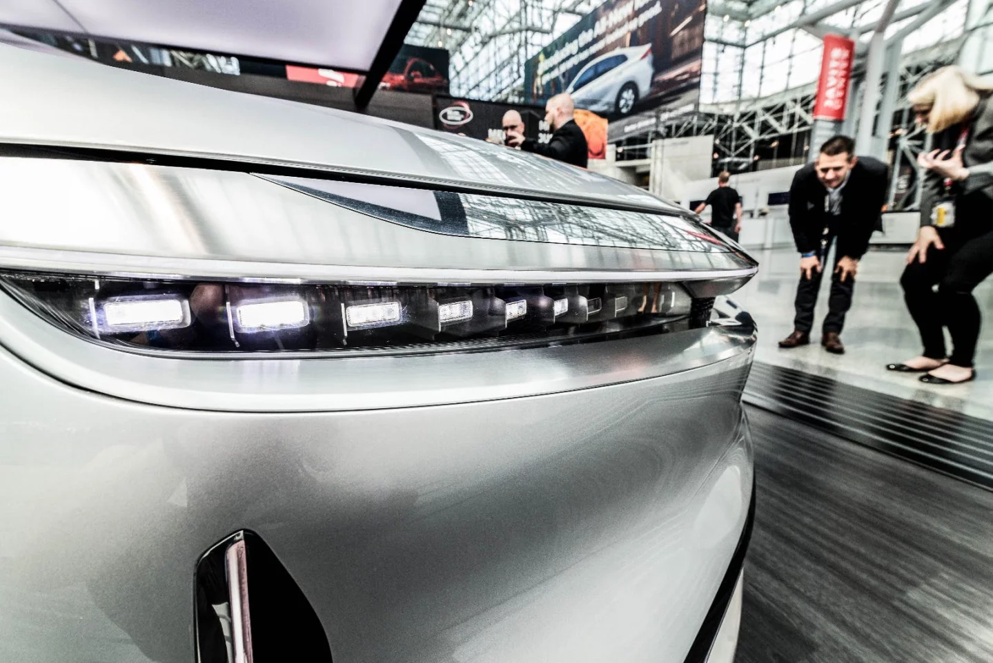 The slimline LED headlamps on the Lucid Air