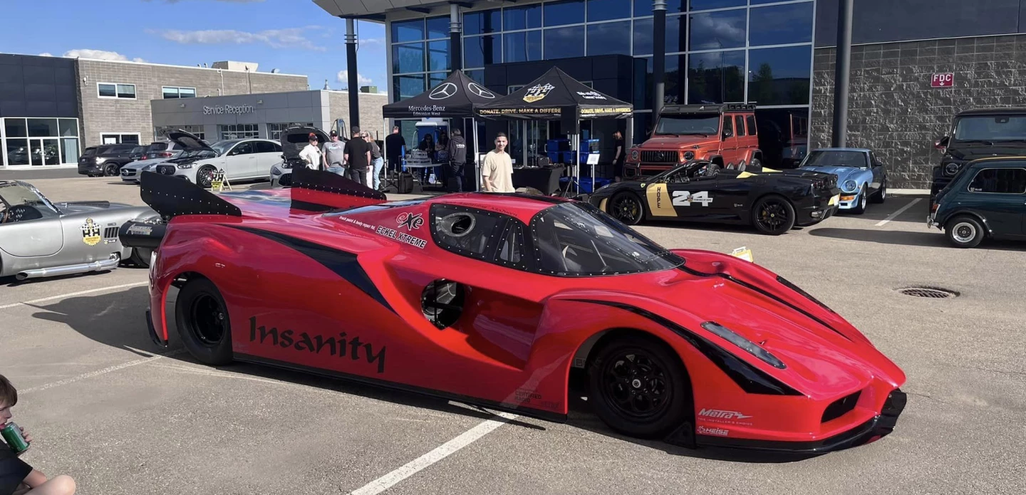 The Insanity car is handcrafted from fiberglass, wood, and filler