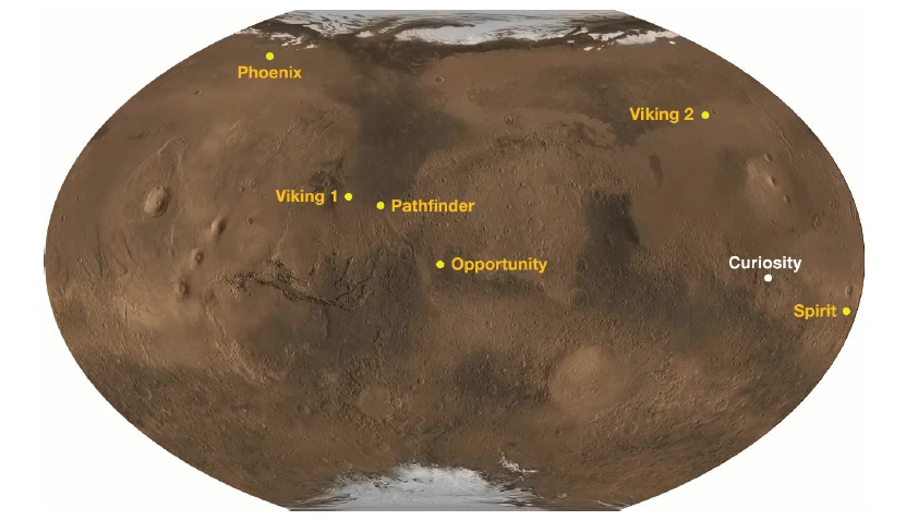 Map of Mars landing sites(Image: NASA)