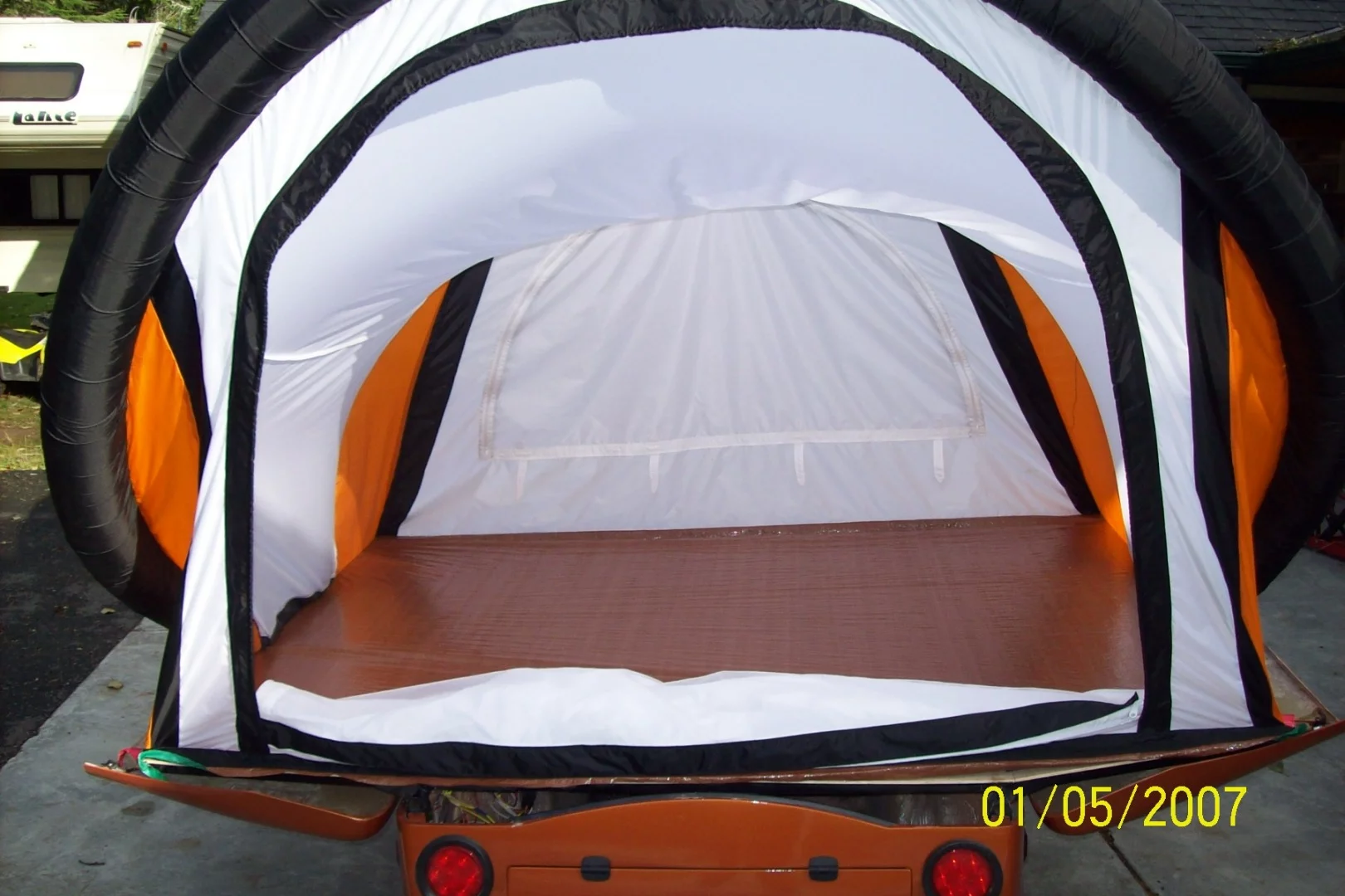 The inflatable tent offers sleeping space for two