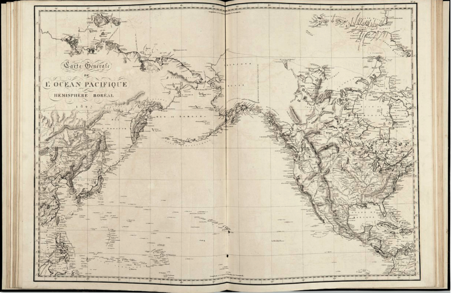 Baron Ivan Fyodorovich Kruzenshtern accidentally led the first Russian circumnavigation of the globe (1803 - 1806), while on a mission for the Russian-American Company to develop the fur trade with Russian America (Alaska), facilitate trade with China, Japan, and South America, and examine the coast of California for a possible colony. This trip formed the basis for what the auction description for Atlas de l’Océan Pacifique cites as a "landmark of cartography", but it was clearly supplemented by many subsequent Russian voyages in the North and South Pacific and data gathered from other sources. The extremely rare copy sold for $162,500 at Christies on December 7, 2017
