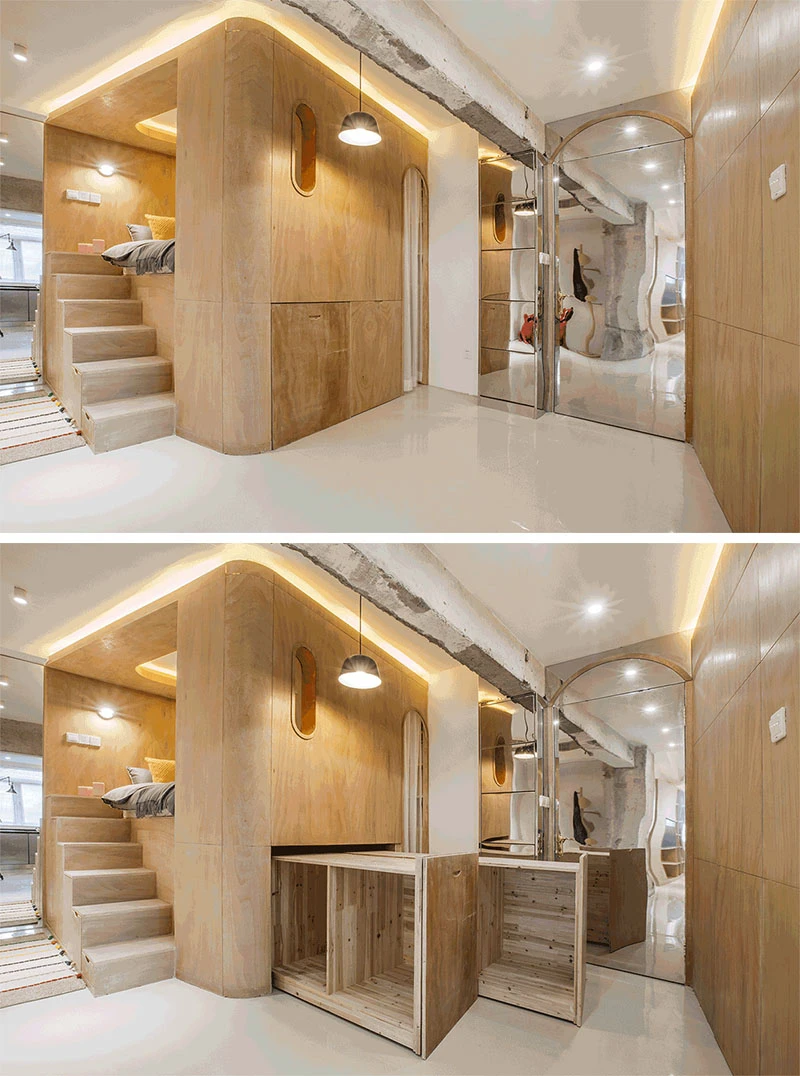 Each function box is full of smart living features, such as hidden cabinets, foldaway furniture and ample storage