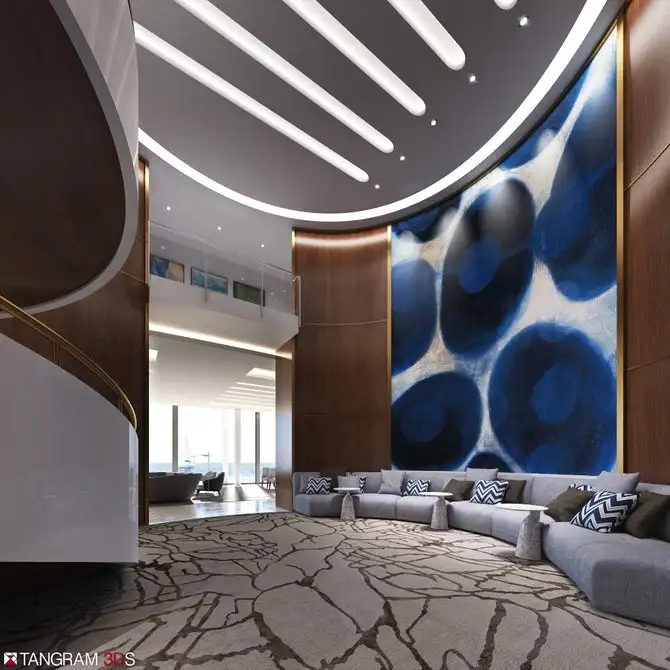 The Sting Ray's upstairs is arranged around a rotunda, with bathrooms and dressing rooms flanking the master bedroom's foyer