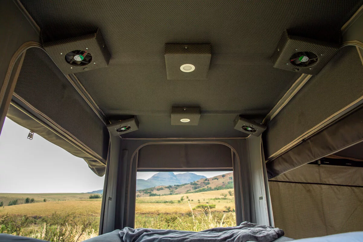 The pop-up roof tent stays comfy with its vertically walled design, large windows and interior fan system