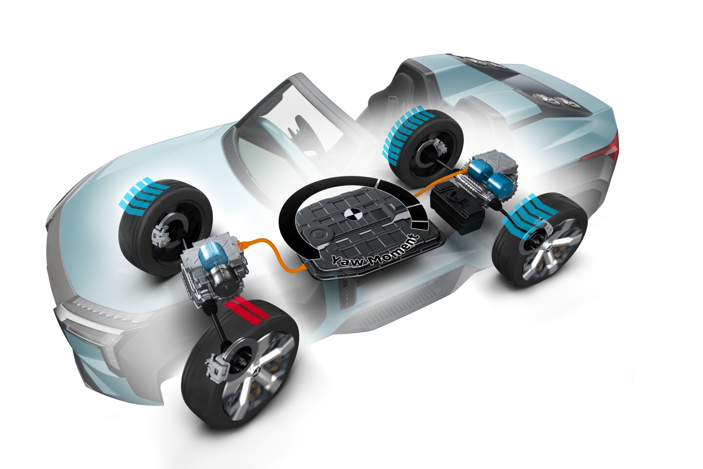 Individual wheel motors and brakes can be controlled to improve handling and traction