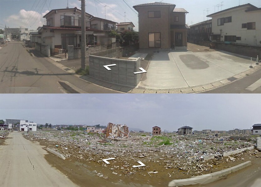 Most haunting of all though are the images of certain areas that Google happened to already capture prior to the earthquake, which can quickly be compared to recent photos for a "before and after" effect