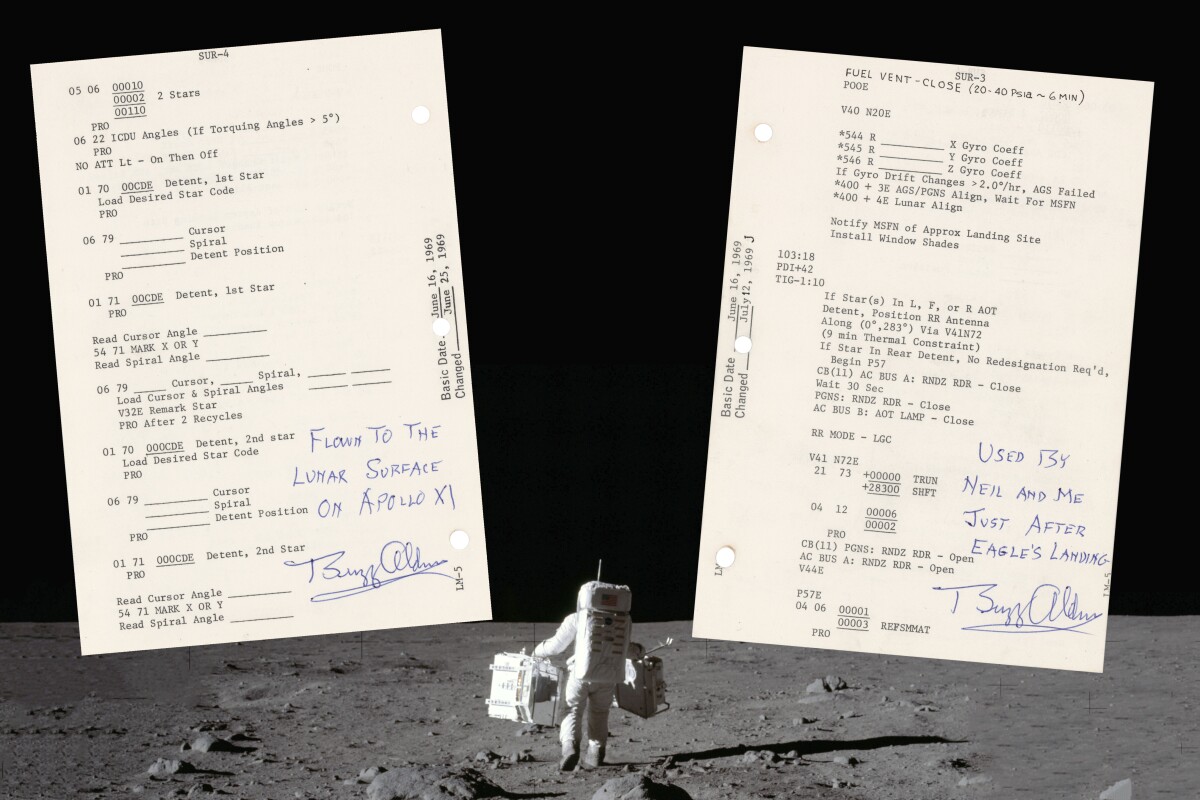 Buzz Aldrin's Apollo 11 Flown LM Lunar Surface Checklist Page (1969) was sold for $143,750 at RR Auction on 21 October 2021