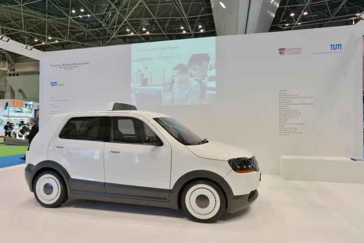 The EVA taxi prototype on display at the Tokyo Motor Show