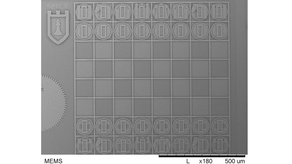 The teeny tiny chessboard designed by the Texas Tech team for Sandia Lab's annual MEMS student design competition features chess pieces half the width of a human hair