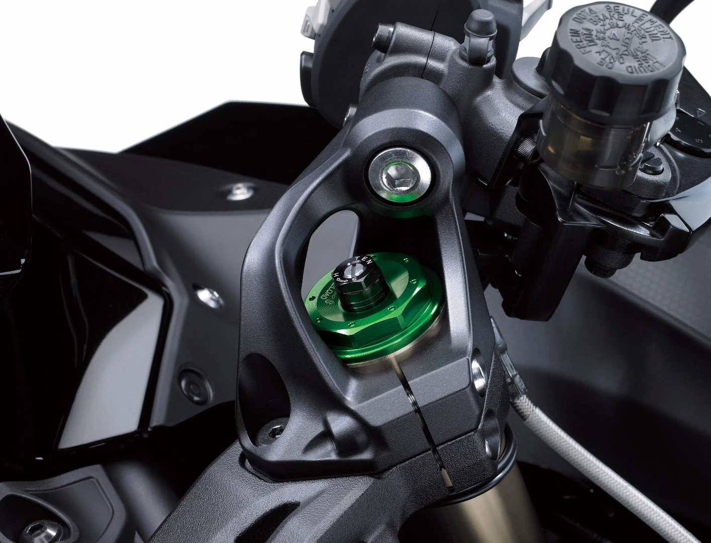 The front forks of the 2018 Kawasaki H2 SX are fully adjustable