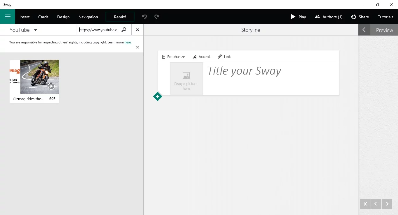 Content from specific URLs can be added into Sways