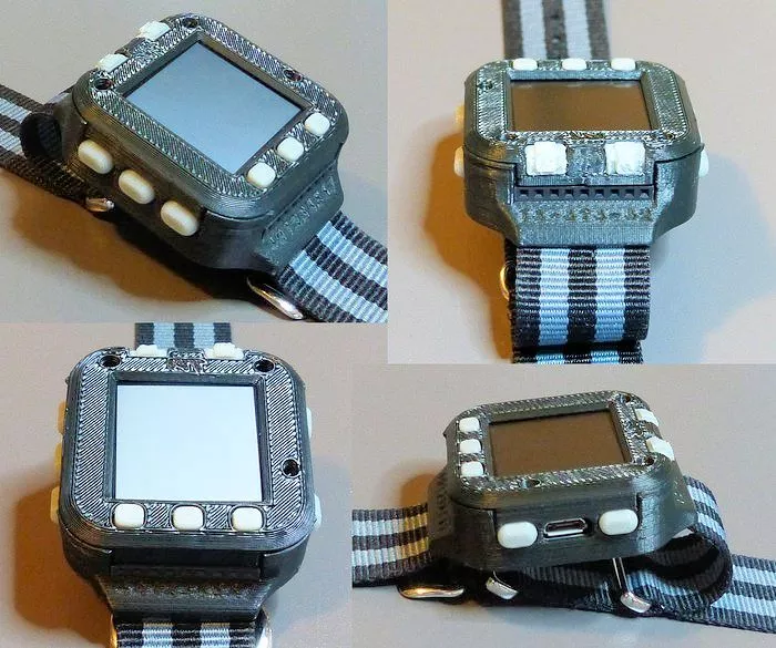 Multiple views of the Oscilloscope Watch prototype (Photo: Gabatronics)