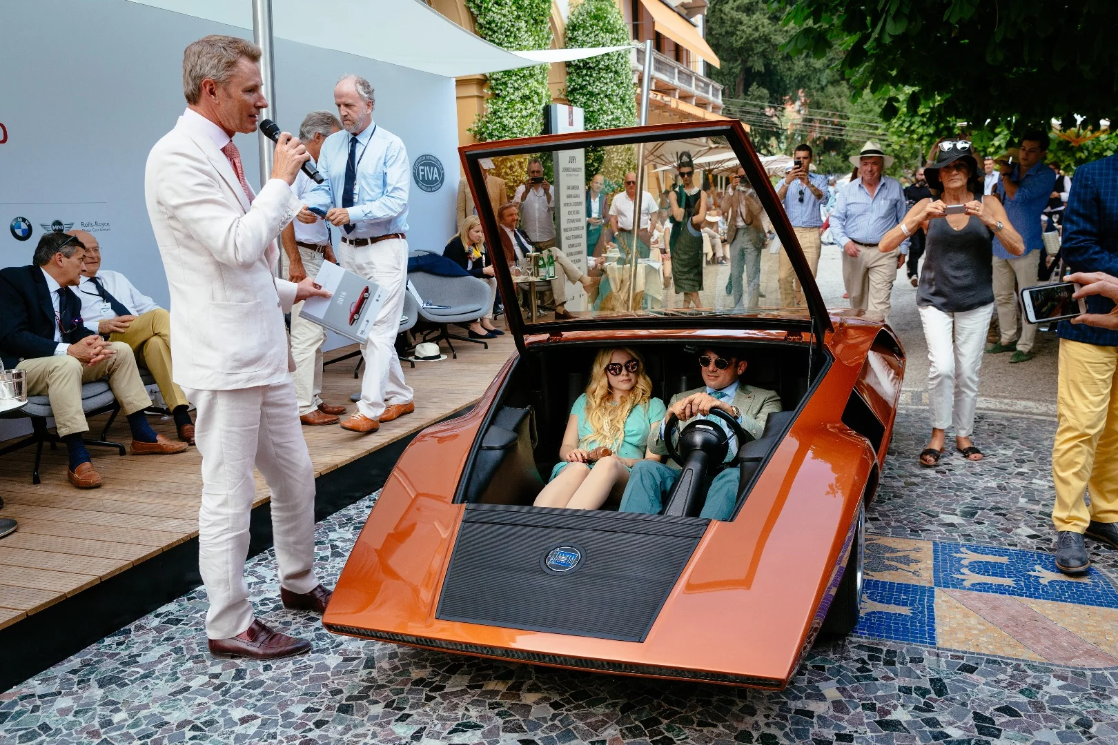 The Stratos Zero is a spectacular car, having become known globally in the 1988 Michael Jackson movie Moonwalker, but when owner Phillip Sarofim steered the car into the prize-winning ceremony, and the unconventional front-opening door was raised, sitting beside him was his latest girlfriend, Canadian singer-songwriter Avril Lavigne.