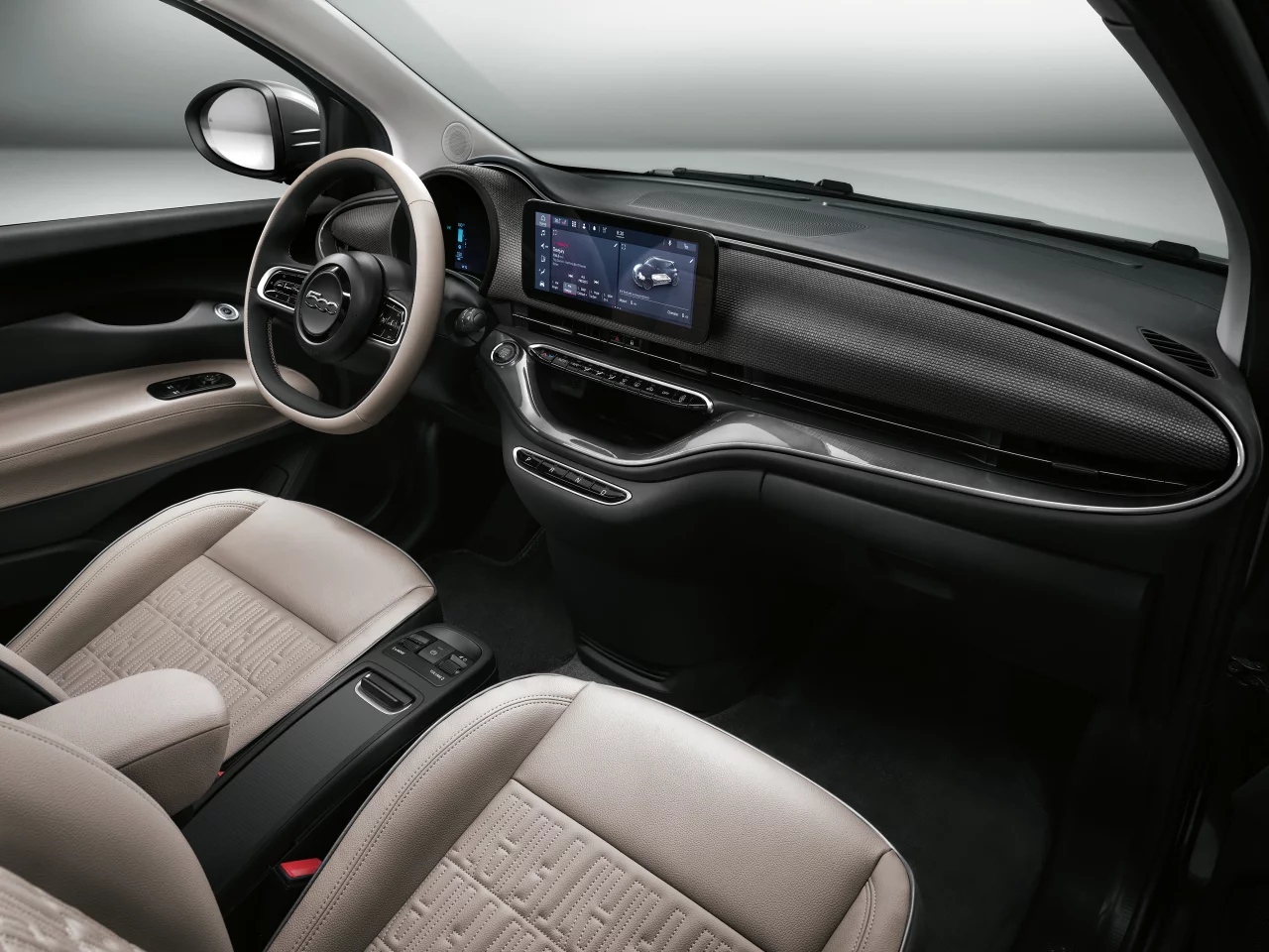 The cabin features a wide dash with 10.5-inch touchscreen infotainment panel in the middle