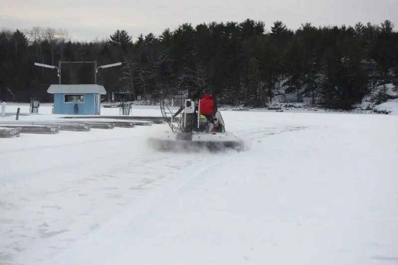 The AirRider hovercraft traveling on snow