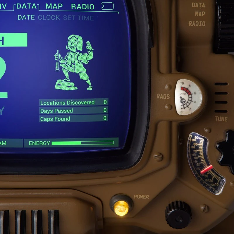 When not paired with a smartphone, the Pip-Boy defaults to an alarm clock or a Cosplay Mode, allowing users to switch between different menu displays straight out of the games