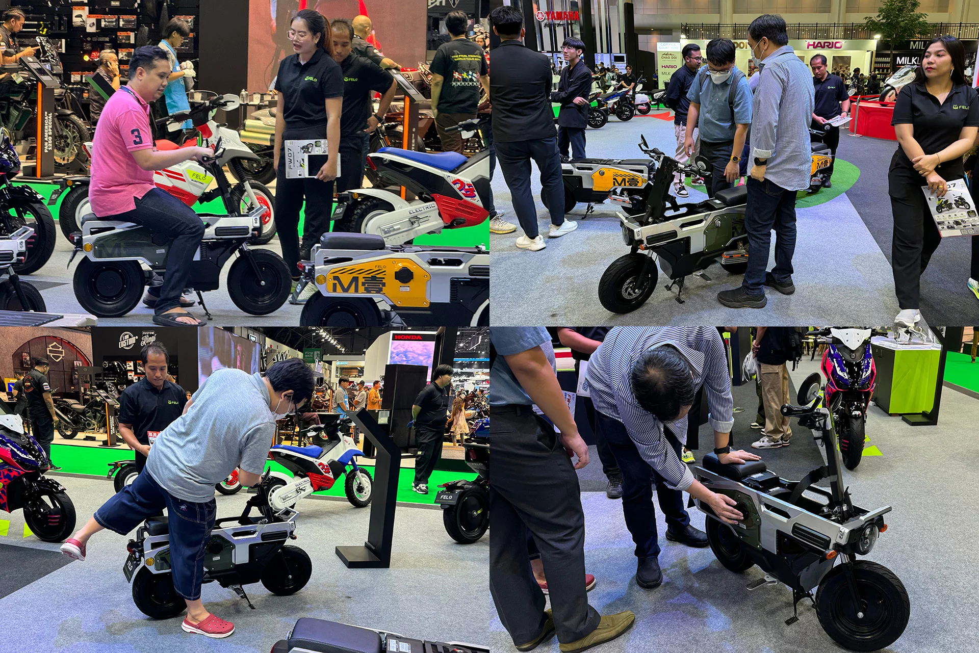 I watched from a distance as the crowd kept descending on the Felo M1 and asking lots of questions about its added functionality over an existing scooter and the reduction in costs. It quickly became obvious that almost everyone perceived the M1 fitting into their lifestyle differently.