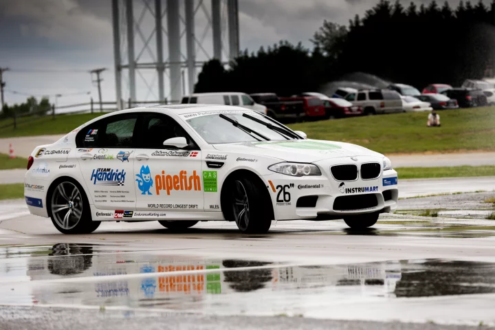Johan Schwartz on his way to a drifting world record in a 2013 BMW M5 sedan