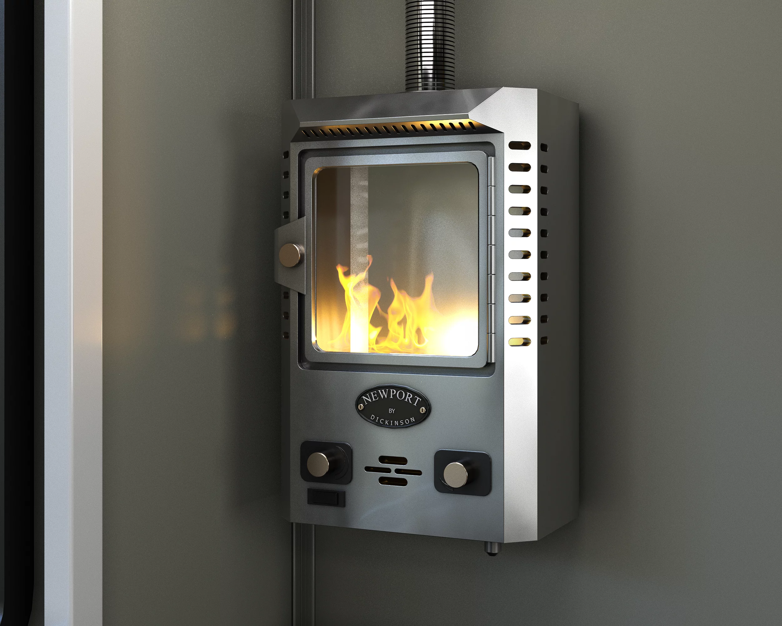 More than just a heater, the Dickinson Newport provides a small propane-fueled fire