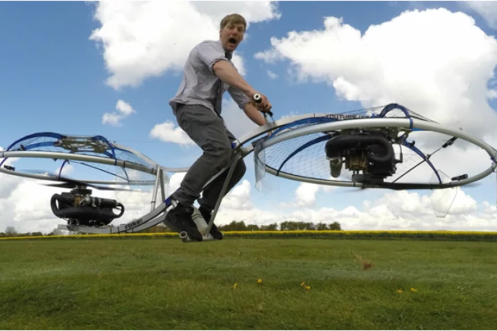 Colin Furze has created a homemade hoverbike, and managed to avoid serious injury in the process