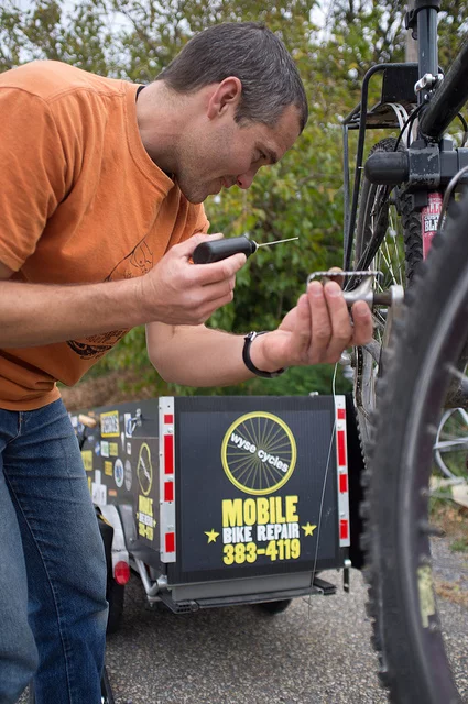 Wyse Cycles is a self-propelled mobile bicycle repair service, which bike mechanic Ben Wyse pedals around the city of Harrisonburg, Virginia (Photo: Jeff James)