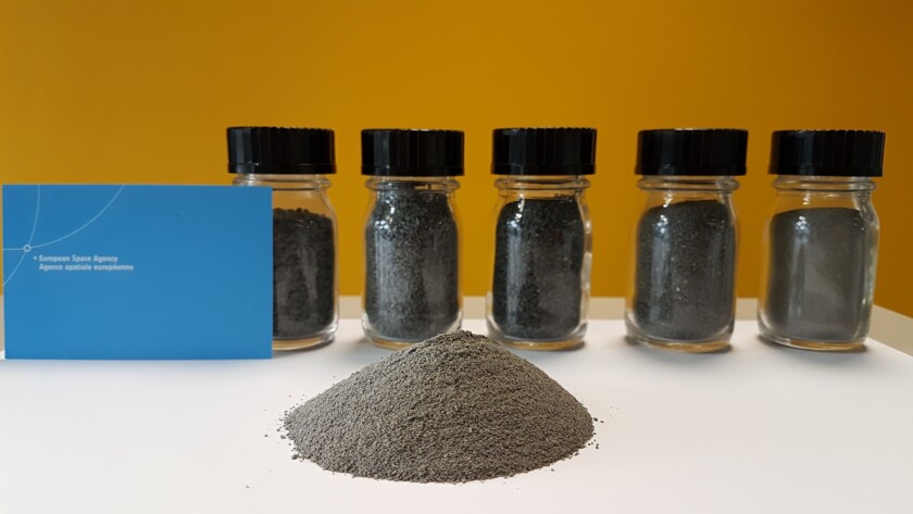 The simulated moon dust, made from volcanic ash sourced from the Eifel region of Germany