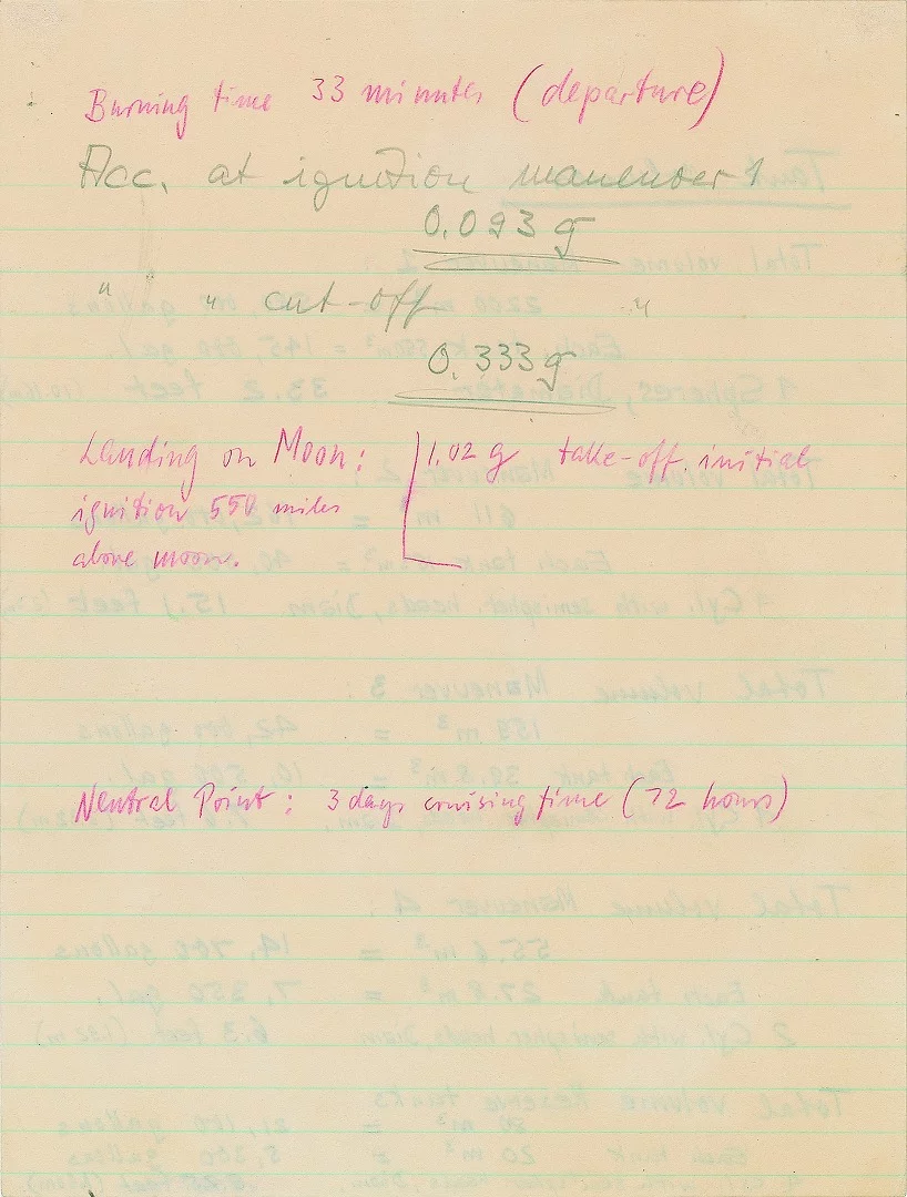 Moon landing engine burn calculations