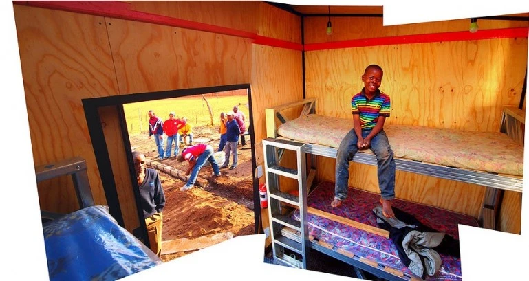 The small unit basically consists of a simple space with two bunk beds (sleeping four), and a window