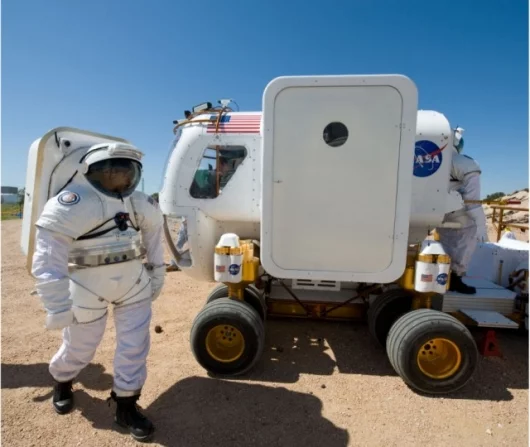The self-contained module of the rover allows crew to discard their spacesuits while inside.Image: NASA