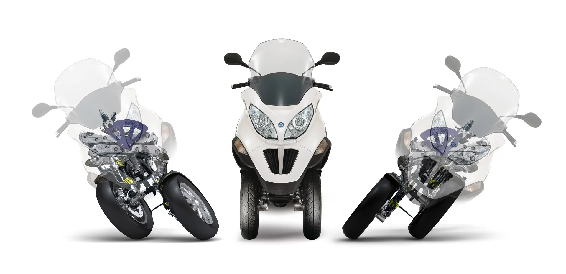 The tilting wheels are a basic principle of the Resolve project. Here is a demonstration of the tilting wheels implementation on the Piaggio MP3 Hybrid 300 i.e. LT