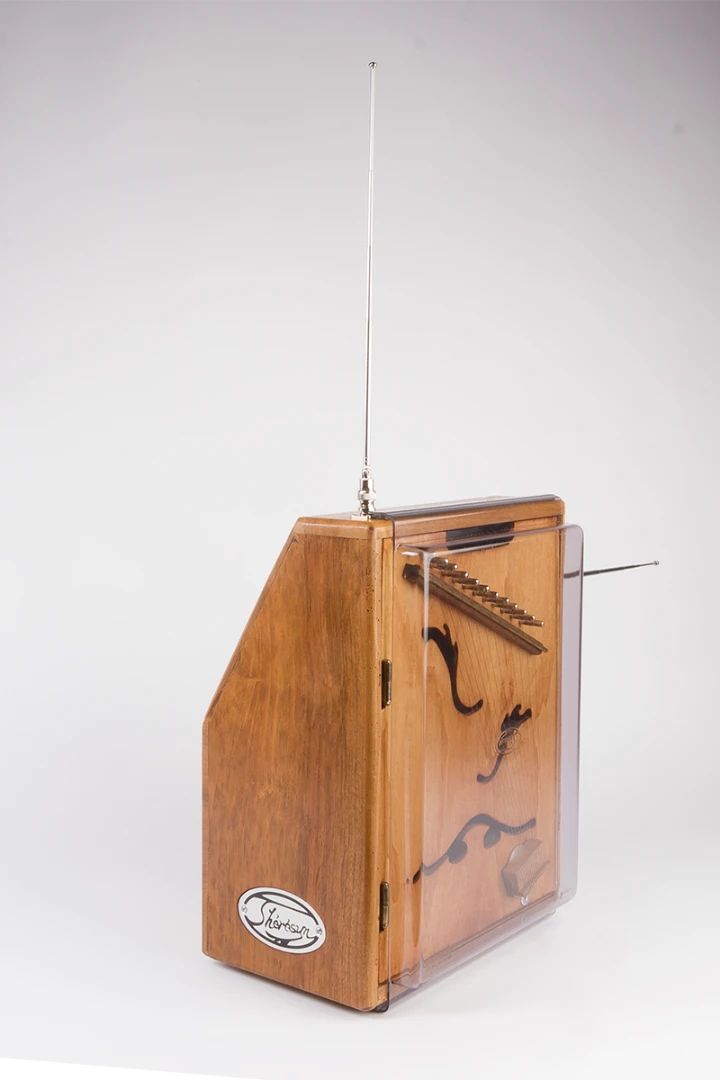 Strings stretched over the speaker grille at the back of the Theresyn resonate when sound is output