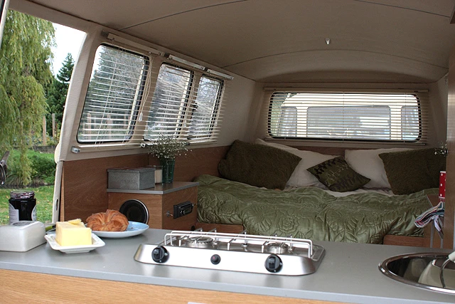 The dining area doubles as the bedroom
