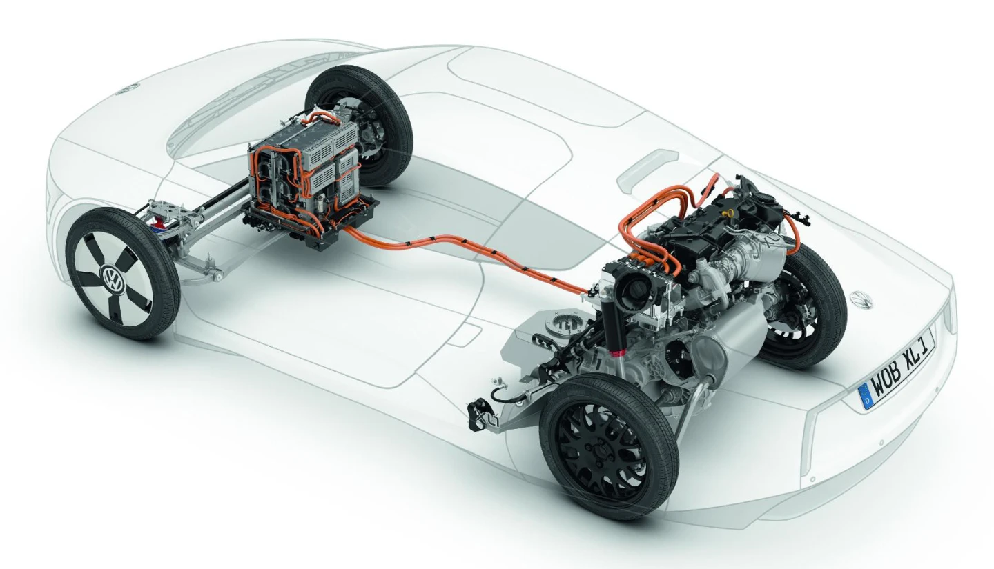 A TDI engine, motor and lithium-ion battery combine to power the car