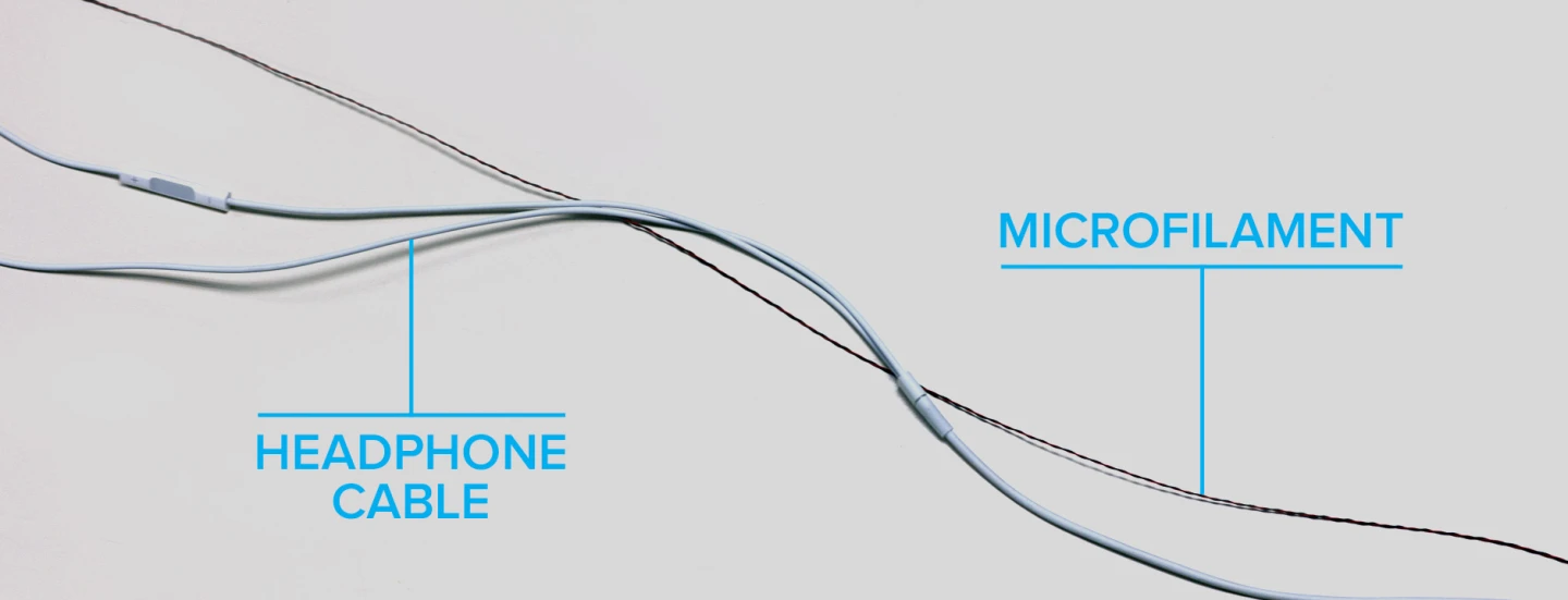 CyPhy Works' microfilament compared to a headphone cable