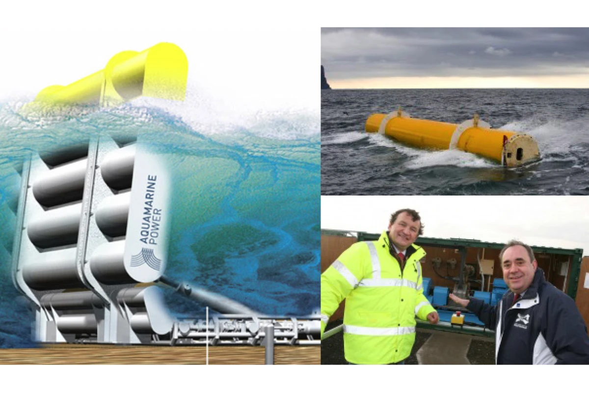 The Oyster wave energy device was launched this week by Scotland's First Minister Alex Salmond MP, MSP, pictured here with Aquamarine Power CEO Martin McAdam