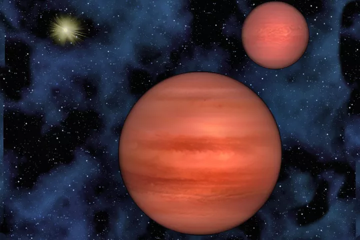 Artist's conception of WISE J1049-5319, with the brightly shining Sun 6.5 light years away in the background (Photo: Pennsylvania State University/Janella Williams)