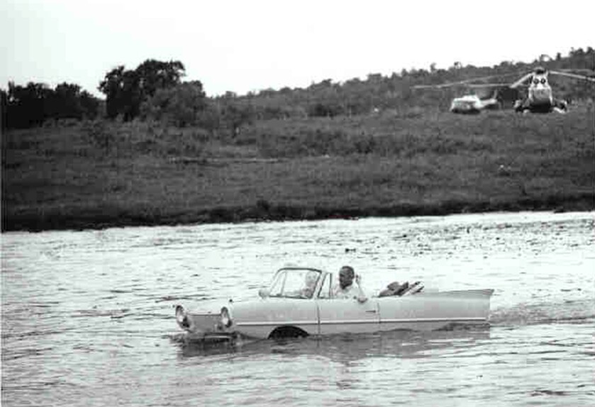 The Amphicar is a celebrity magnetCuriously, the eccentric nature of the Amphicar makes it a celebrity magnet with owners including former American Presidents Lyndon Bain "LBJ" Johnson (pictured) and Jimmy Carter, film director George Lucas, actor/singer Madonna, actor Dan Ackroyd, country singer Alan Jackson and spoon-bender (the hard way) Uri Geller. The Amphicar has also starred in a Pepsi “Come Alive” TV commercial, "The Simpsons" TV show, music video clips for Madonna ("Burning Up") and Alan Jackson ("As She's Walking Away"), and numbers dozens of movie credits including a role alongside Peter Sellers in "Inspector Clouseau".