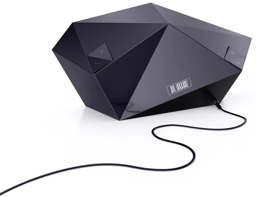 The body of the clock has a complex triangulated surface that reminds of the complicated trajectory the beam of light travels in no time