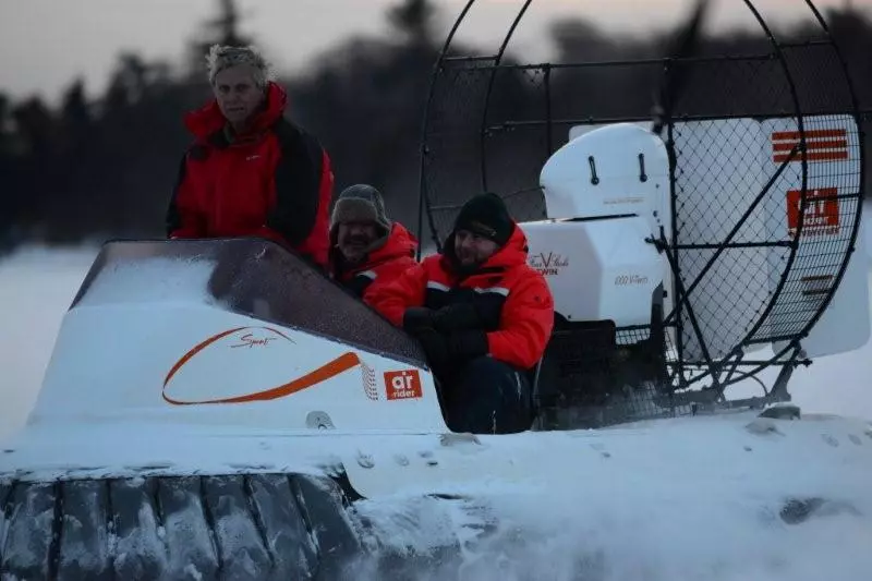 The AirRider hovercraft with very cold passengers