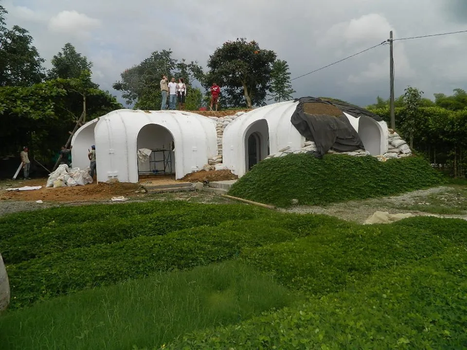 Each Green Magic Home is made up of individual fiber-reinforced polymer (FRP) arches, which are bolted together sort of like sections of a waterslide