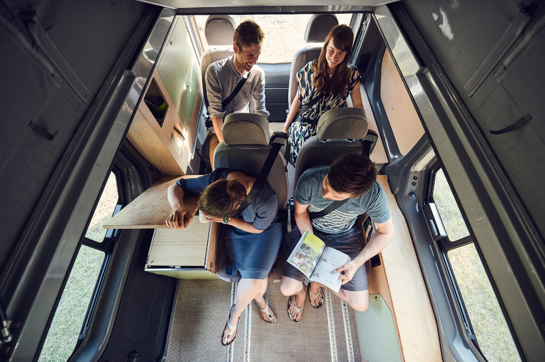 It looks like you can keep the kitchen area and cabinets inside the Kompanja in six-seater mode, offering some refreshments for the ride