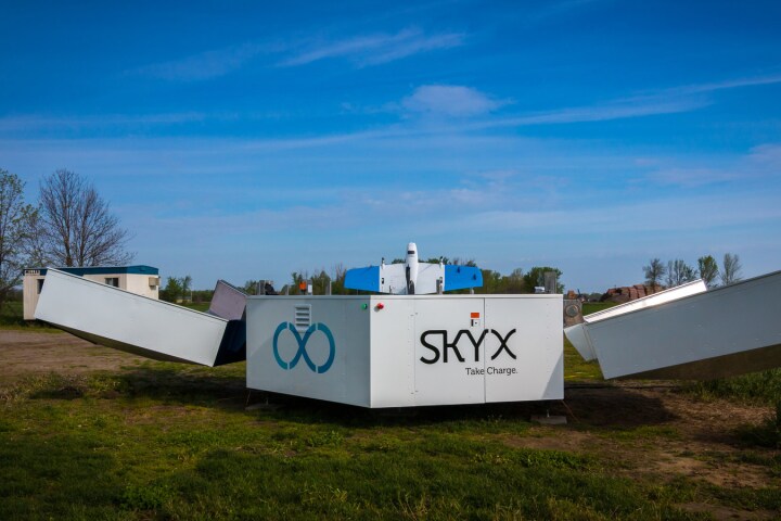 SkyX's xStation is a recharging platform for the long-range SkyOne UAV