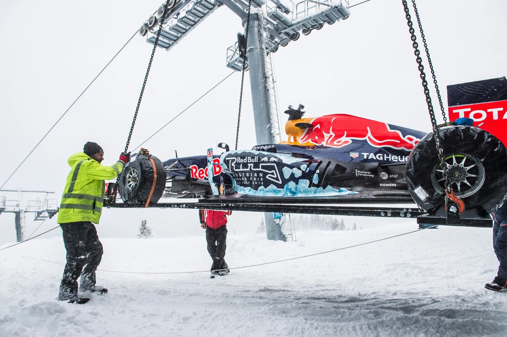 Quite the feat through and through, the F1 slope ride included a heli-lift onto the mountain