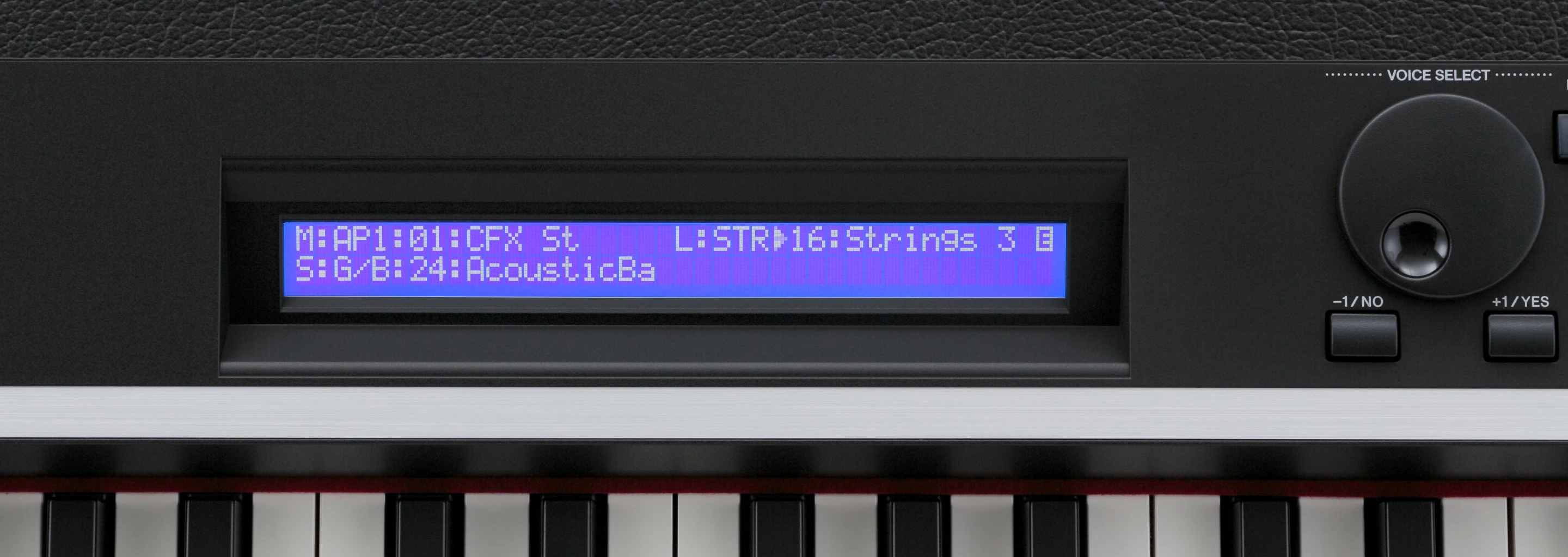 A two line, 40-character backlit LCD display panel sits at the center of the user interface