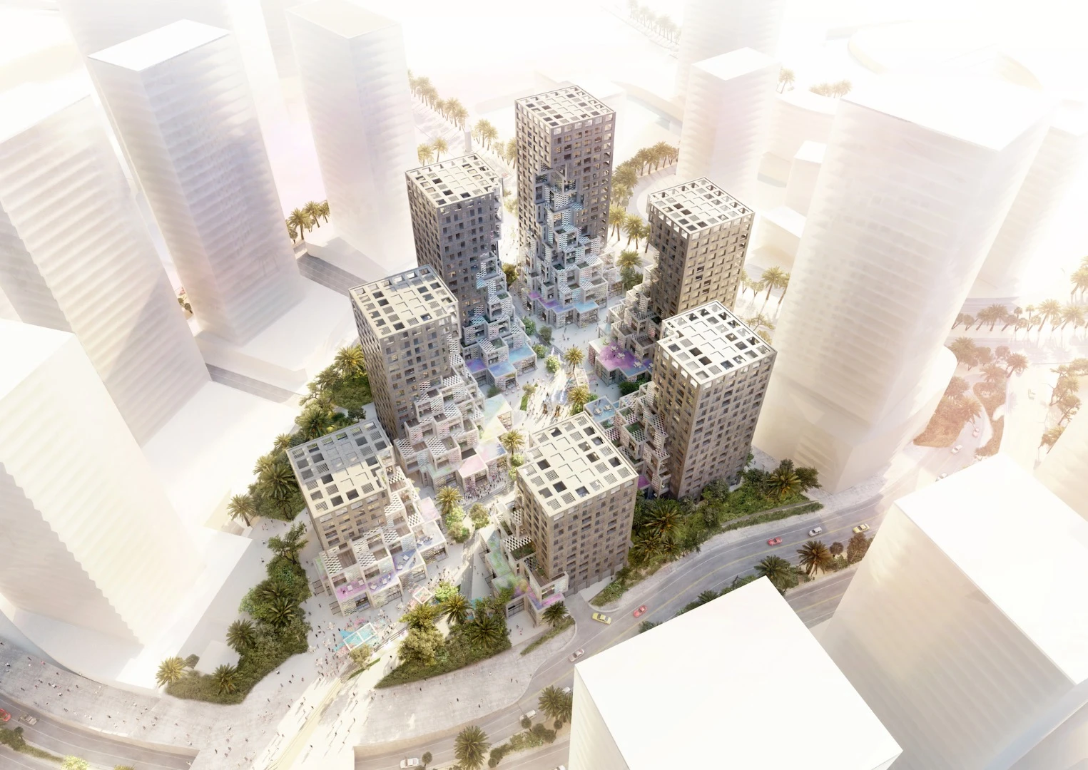 Pixel's seven towers will be arranged around a pedestrianized plaza