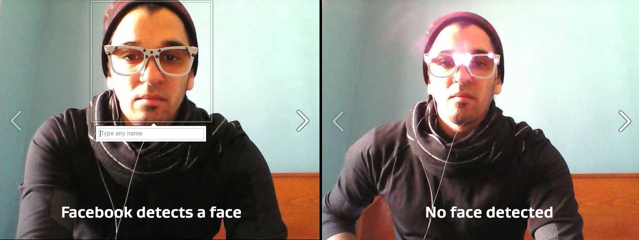 AVG says that infrared LEDs embedded around the eyes and nose can "break face detection when the lights are on"
