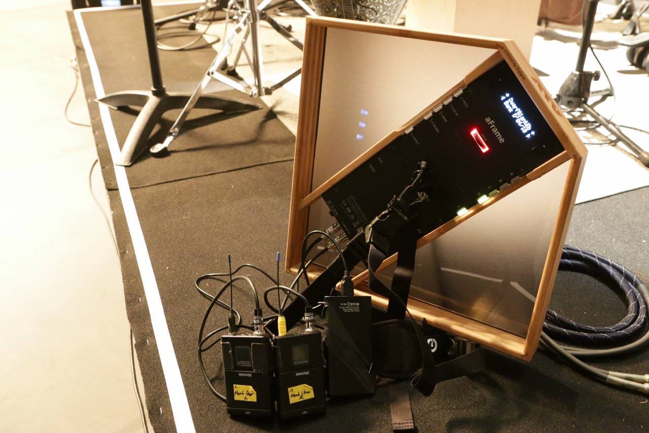 The diamond-shaped laminated bamboo frame is home to the sound engine electronics