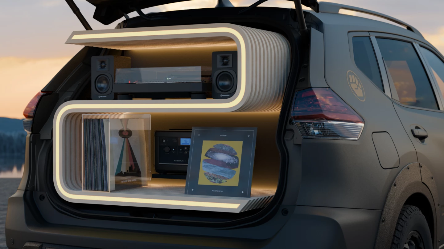 The Nissan X-Trail Remastered sound system combines old school vinyl and cutting edge EV power station tech